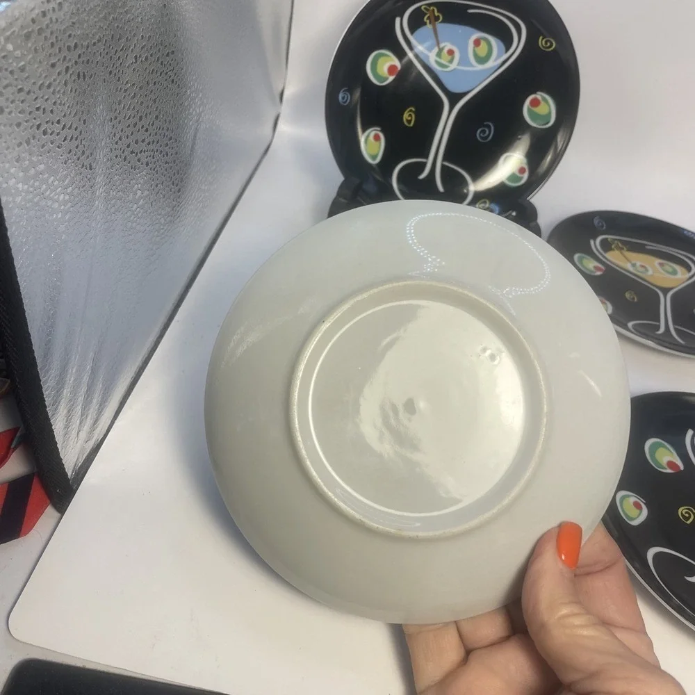 BLACK‎ Martini Canape 4pc Dessert Plate Set  4 INCH